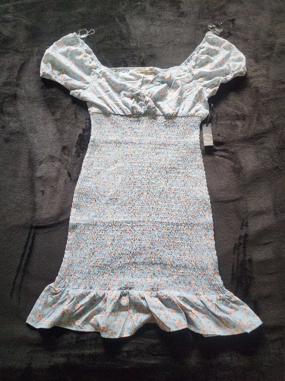 Liberty Love Light Blue Floral Smocked Mini Dress
